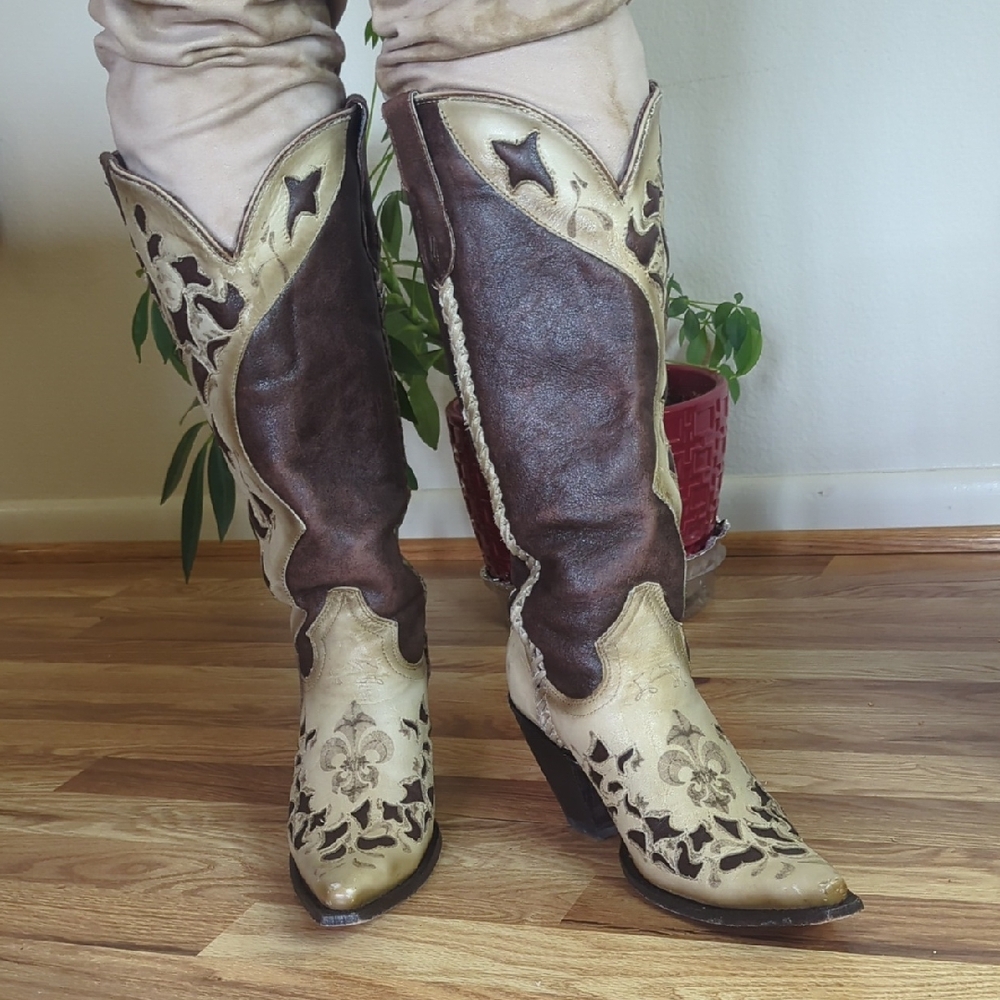 Premier Western Wear cowboy, Brown and Cream Ankle Boots- Size 9W